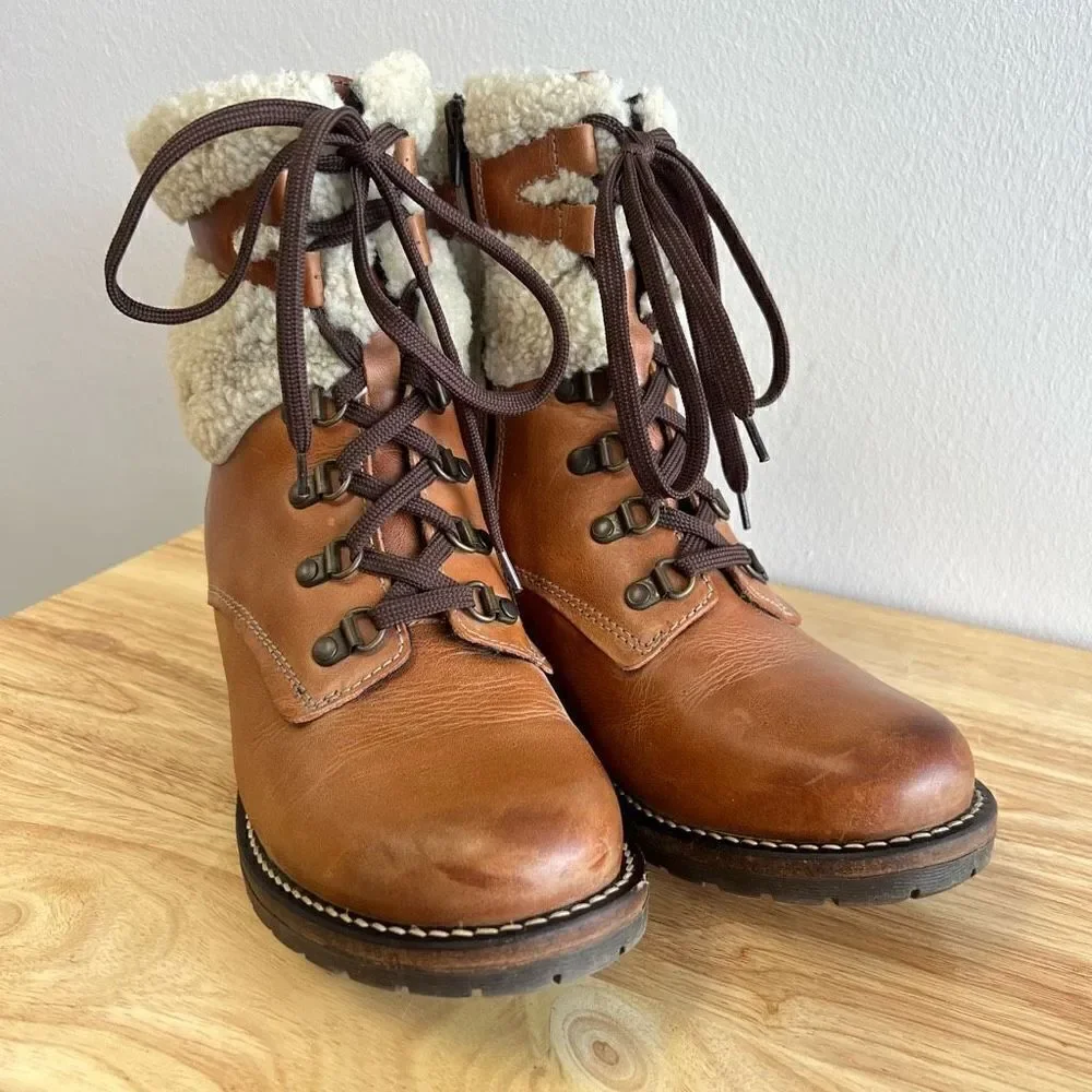 Dromedaris Leather Lace Up Ankle Boots- Kara Shearling Women’s EU 41 US 11